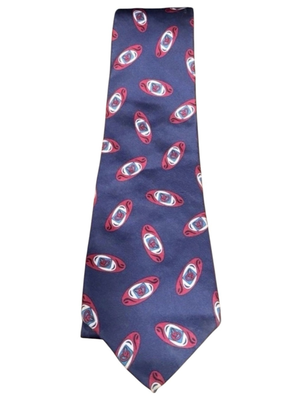 Halston Italian Silk Tie Navy Medallion Mod Print Vintage 1970s Studio 54